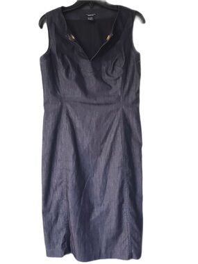 Dan Caster Denim Look Dark Indigo/Black Shift Dress Quiet Luxury Corpcore Size 6